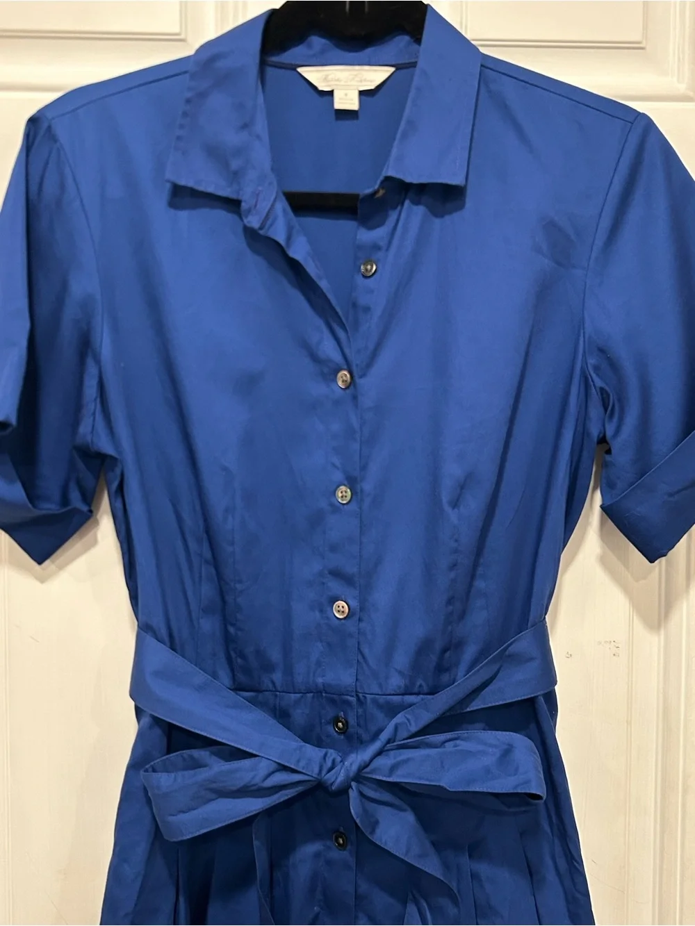 Brooks Brothers Signature A-Line Cotton Sateen Shirt Dress Belted Blue Sz 8